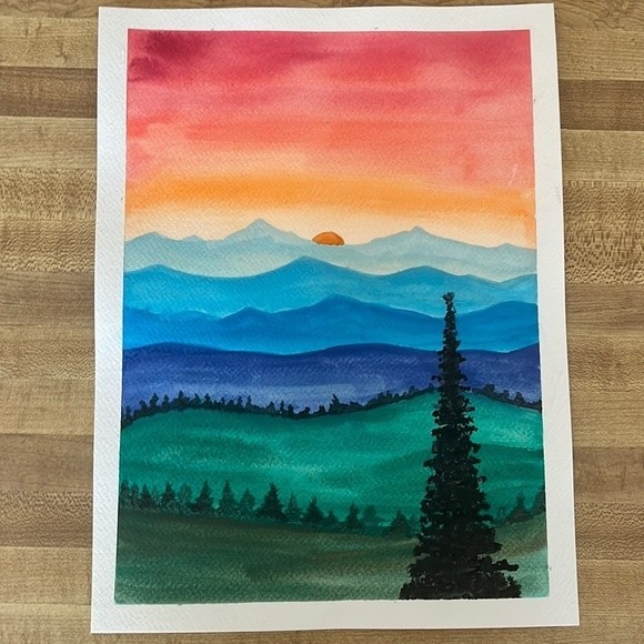 Other - 9"x 12" Watercolor Sunset Painting